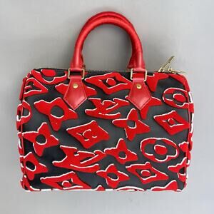 Louis Vuitton Speedy Bandouliere 25 Urs Fischer Black And Red Velvet And Leather